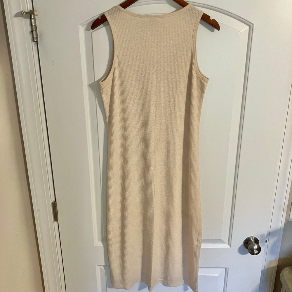 Old Navy Fitted Sleeveless Rib-Knit Midi Tank Sweater Dress Heather Oatmeal (M) - Picture 5 of 10